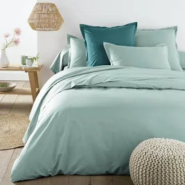 1x Taie d'oreiller 100% coton 57 fils Bleu Grivé - MARQUES DISCOUNT