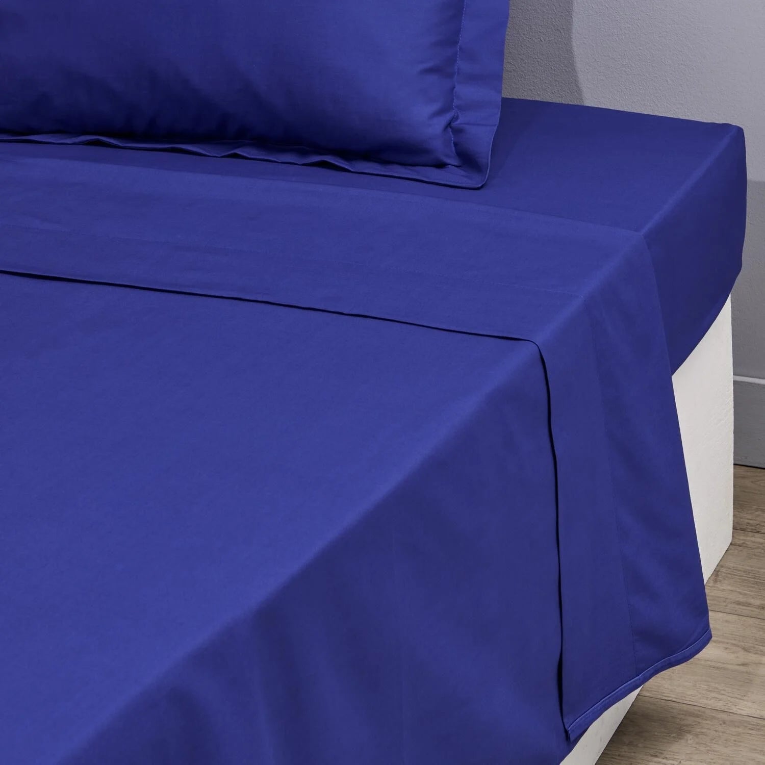 Drap plat 57 fils 100% Coton BLEU COBALTE - MARQUES DISCOUNT