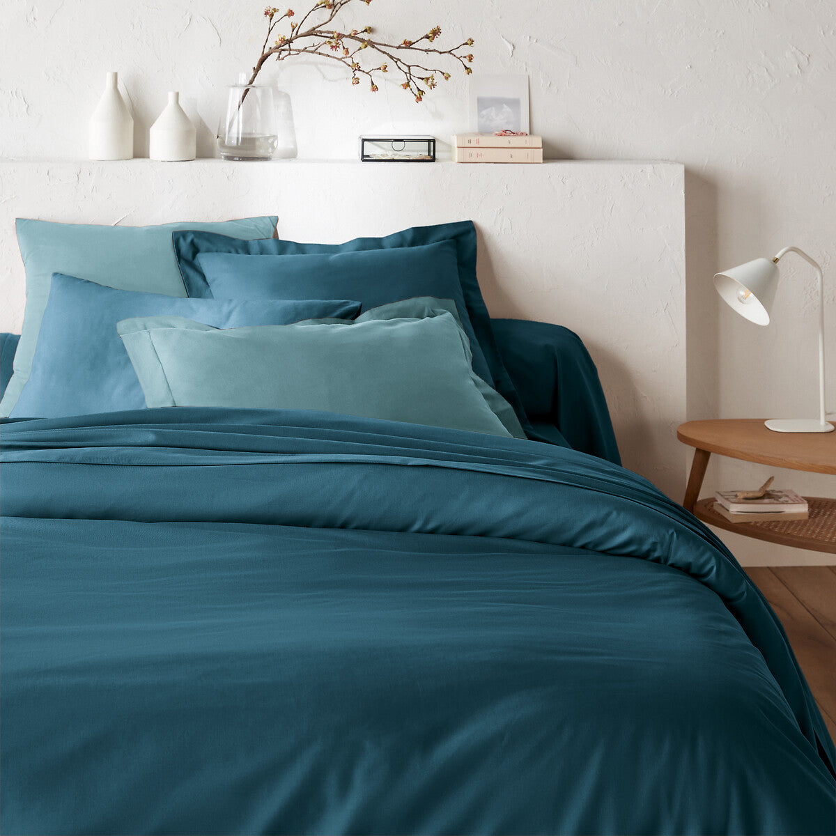 1x Taie d'oreiller 100% coton 57 fils Bleu Charron - MARQUES DISCOUNT