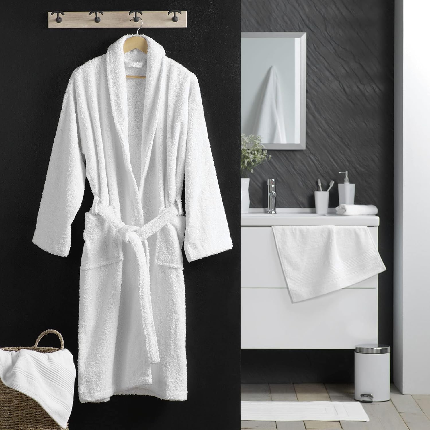Peignoir 100% Coton BLANC - MARQUES DISCOUNT