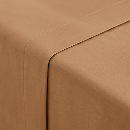 Drap plat 57 fils 100% Coton Marron Claire - MARQUES DISCOUNT