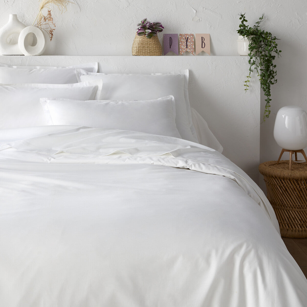 HOUSSE DE COUETTE 100% COTON -57 FILS BLANC - MARQUES DISCOUNT