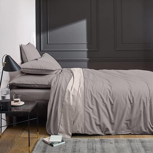 PARURE DE COUETTE BICOLORE PERCALE 100% COTON -80 FILS GRIS/BEIGE - MARQUES DISCOUNT