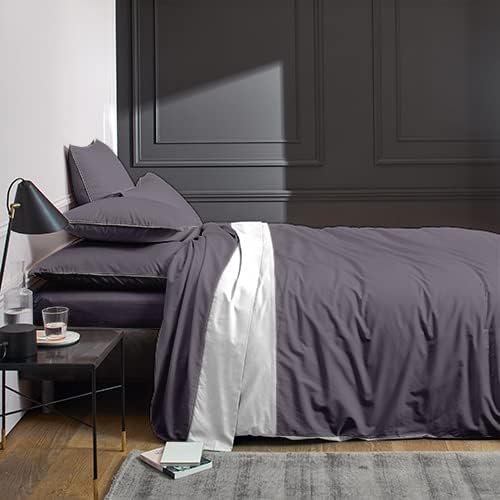 PARURE DE COUETTE BICOLORE PERCALE 100% COTON -80 FILS GRIS/BLANC - MARQUES DISCOUNT