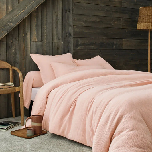 PARURE DE COUETTE 100% GAZE DE COTON ROSE - MARQUES DISCOUNT