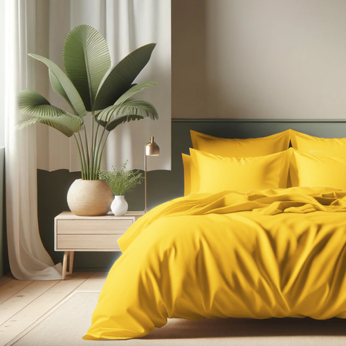 HOUSSE DE COUETTE 100% COTON -57 FILS JAUNE